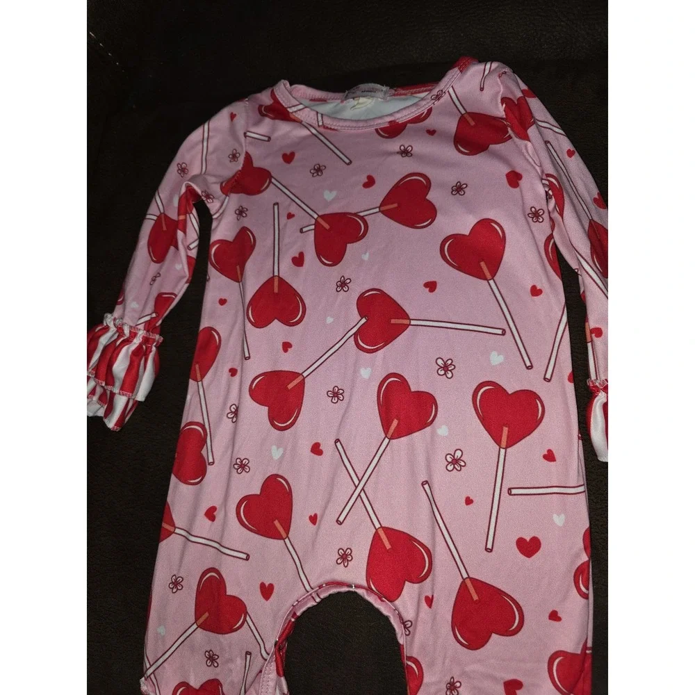 Clover cottage romper one piece valentine's day heart lollipop size 12 24 months